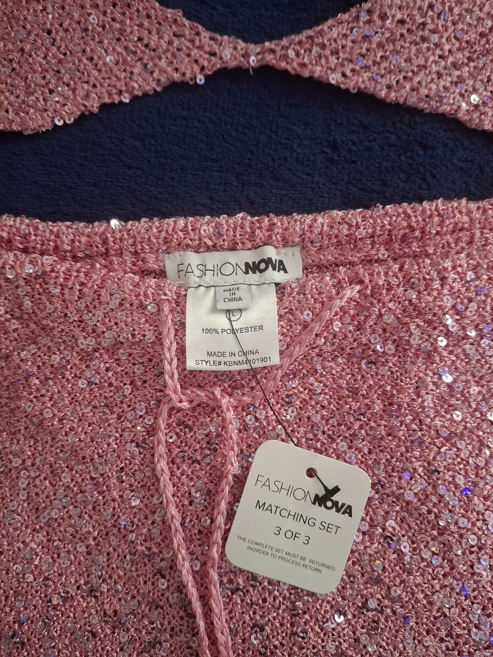Fashion Nova Pink Crochet Halter Triangle Top & Mini Skirt Set
